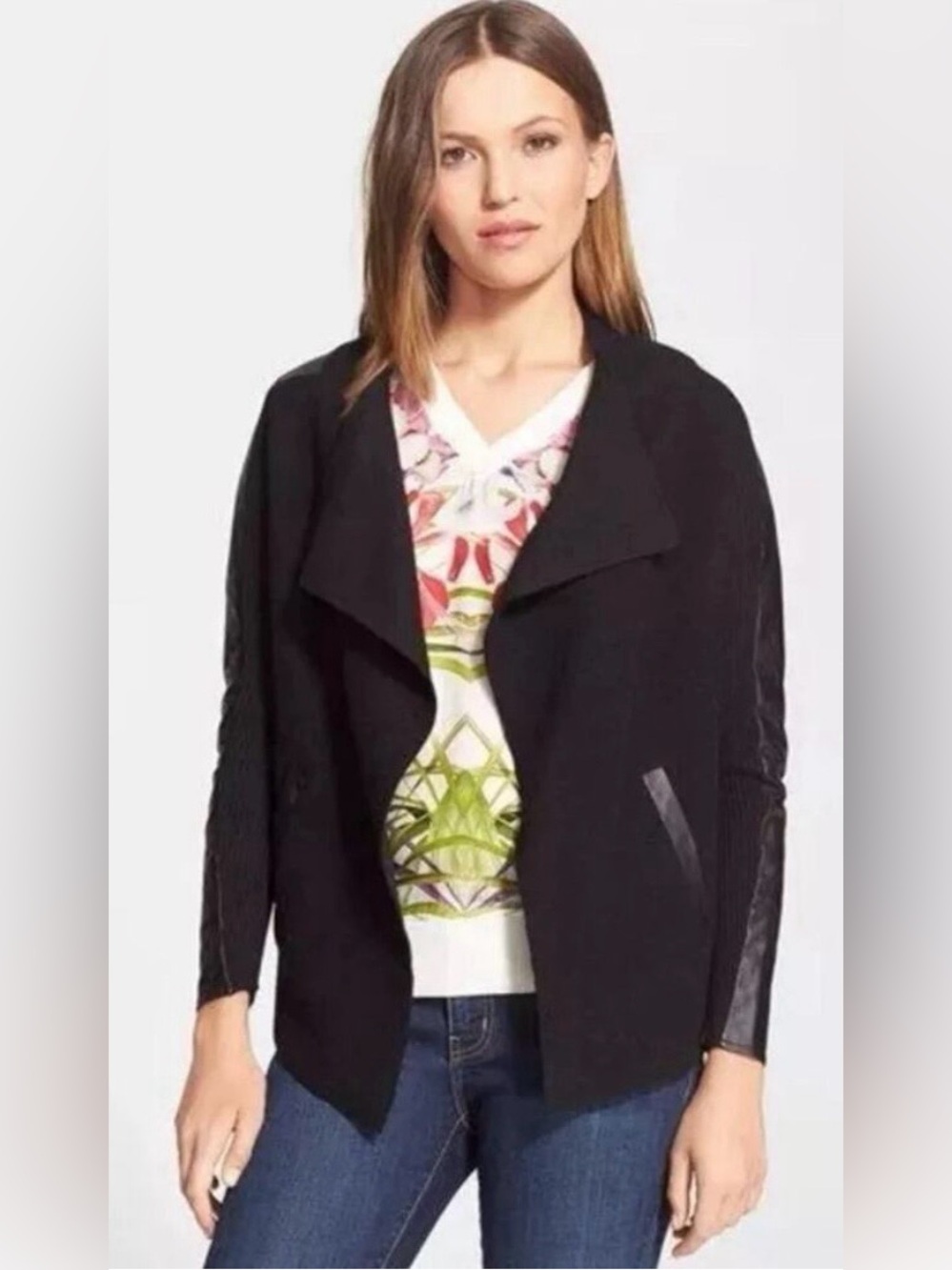 Ted Baker London Hazie black wool and leather jacket size 1 or XS